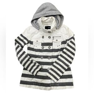 Hurley Woman’s White and Gray Striped Winchester Jacket with Detachable Hood XS